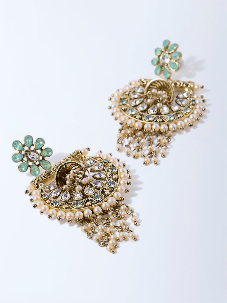 Westside Accessories Gold Stone and Pearl Chandbali Earrings