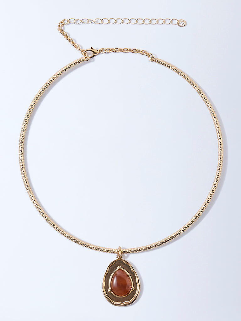 Westside Accessories Gold and Amber Resin Pendant Choker Necklace