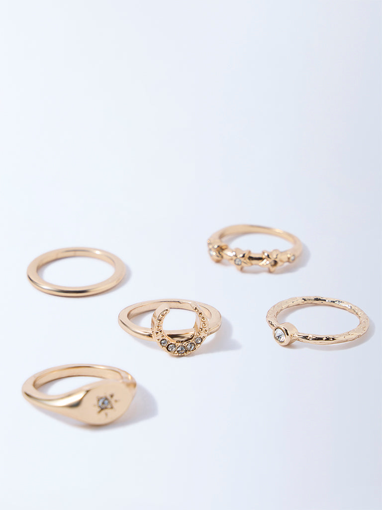 Westside Accessories Gold Assorted Celestial Rings - Pack of 5