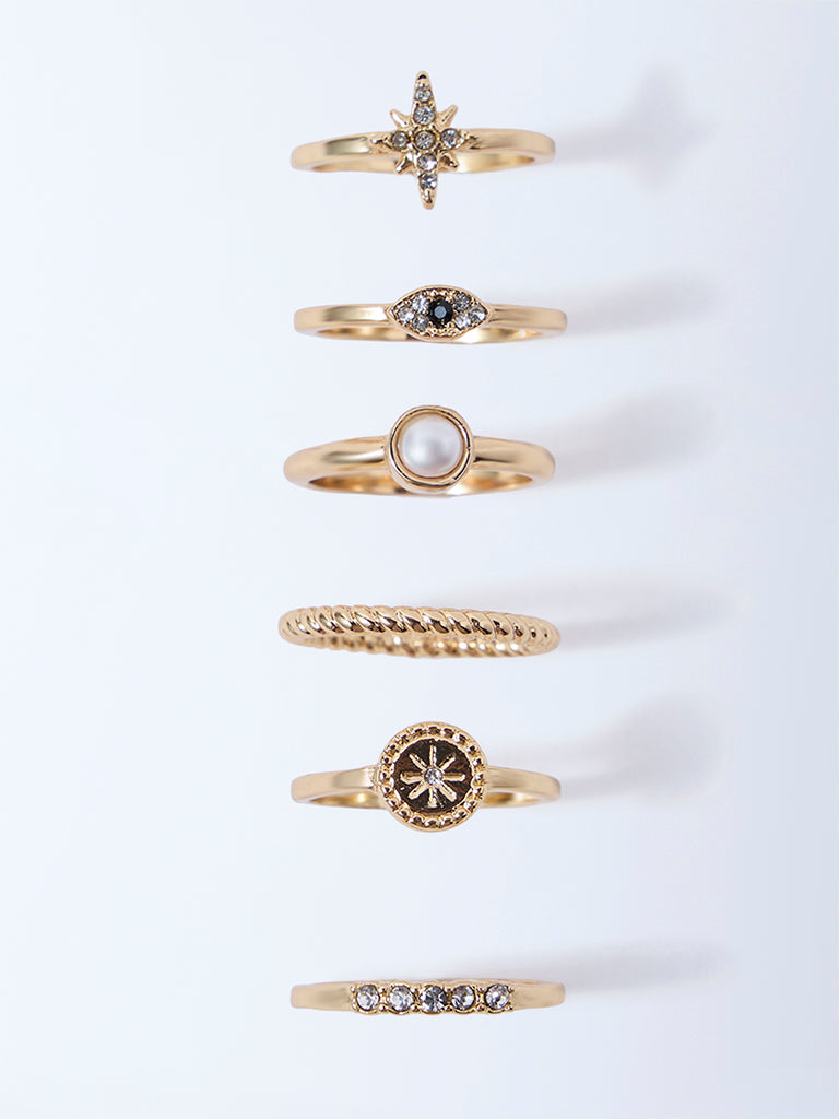 Westside Accessories Gold Celestial Assorted Charm Rings - Pack of 6