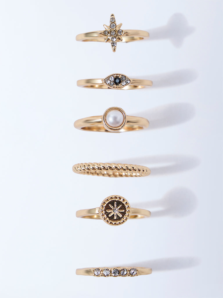Westside Accessories Gold Celestial Assorted Charm Rings - Pack of 6