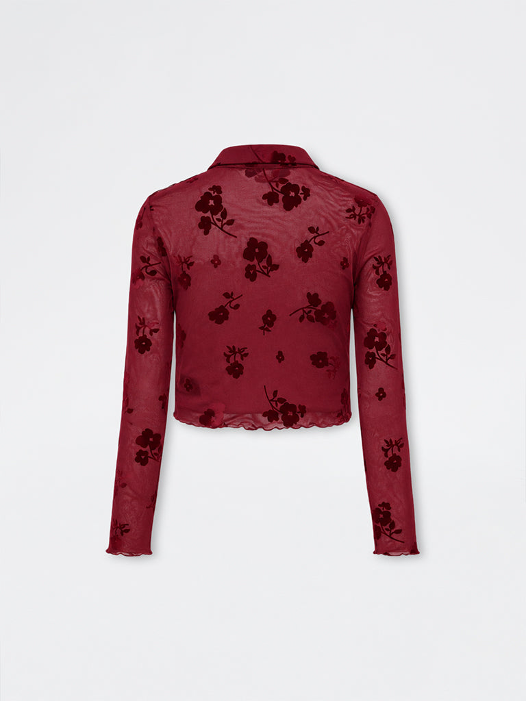Nuon Burgundy Floral Printed Mesh Blouse with Camisole
