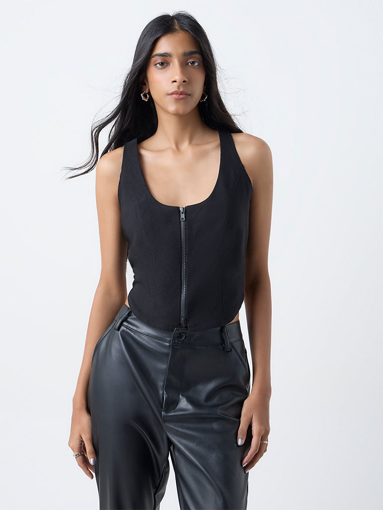 Nuon Black Corset-Style Top
