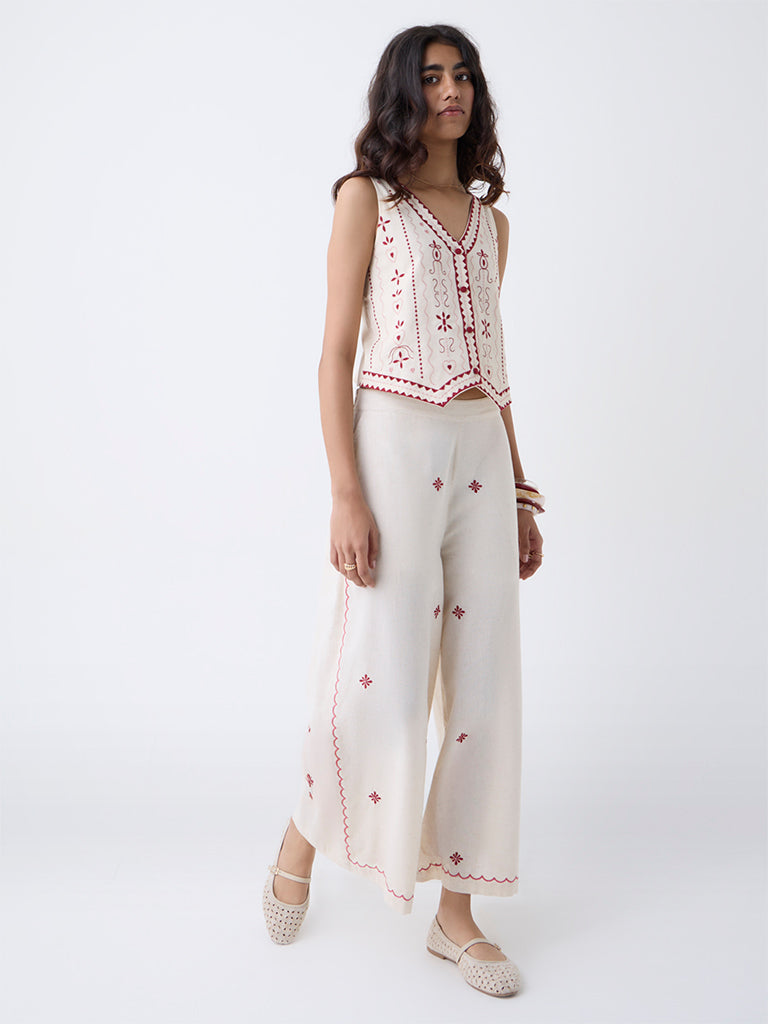 Bombay Paisley Off-White Cotton-Blend Waistcoat