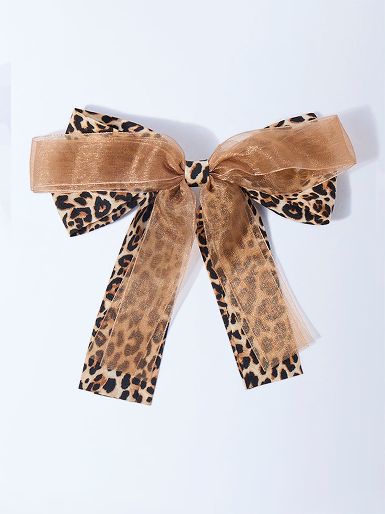 Westside Accessories Brown Animal Printed Bow Clip
