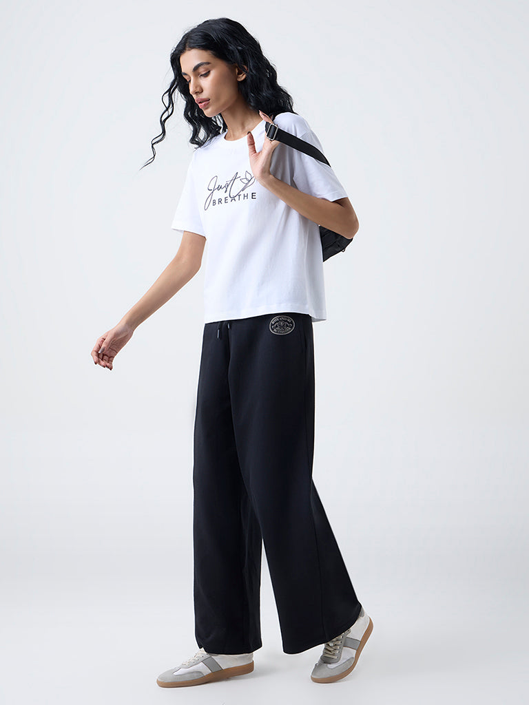 Studiofit Black Printed High-Rise Cotton Track Pants
