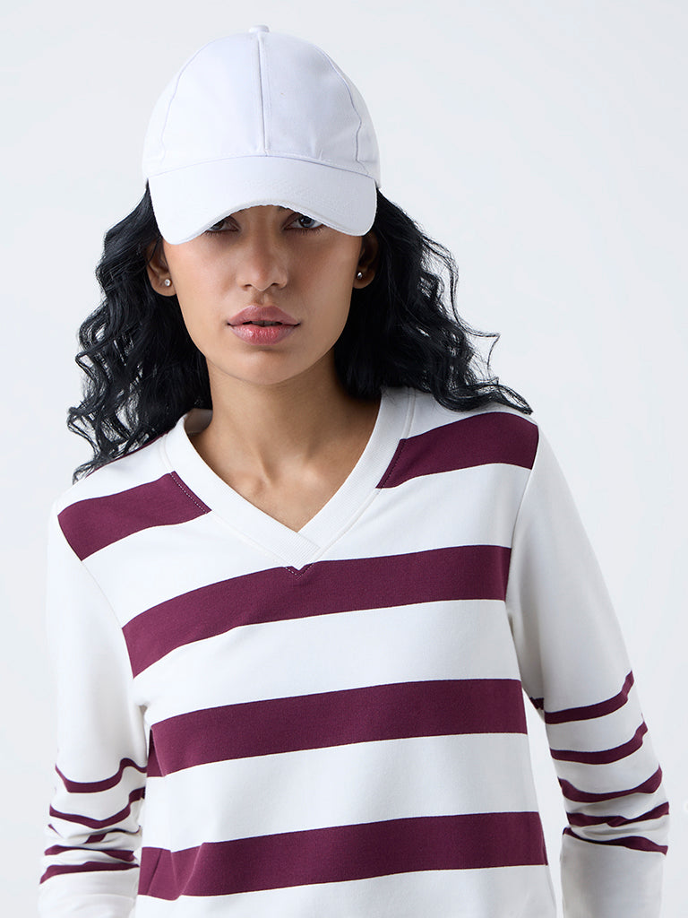 Studiofit Plum Striped Cotton-Blend T-Shirt