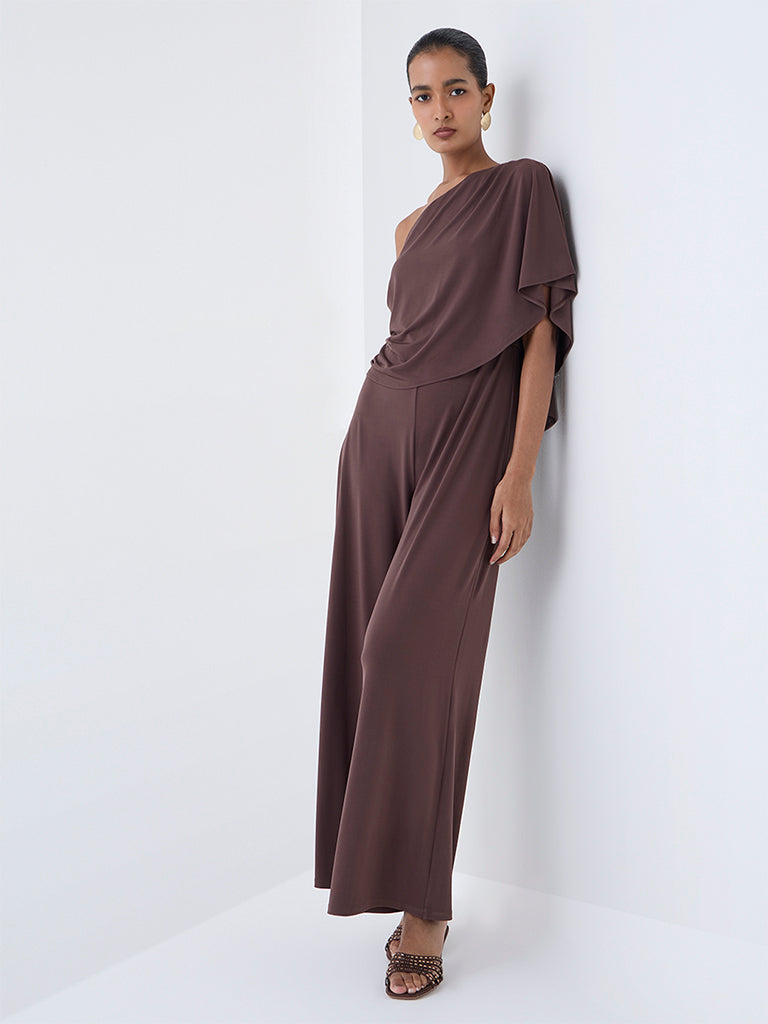 Wardrobe Brown One-Shoulder Jumpsuit