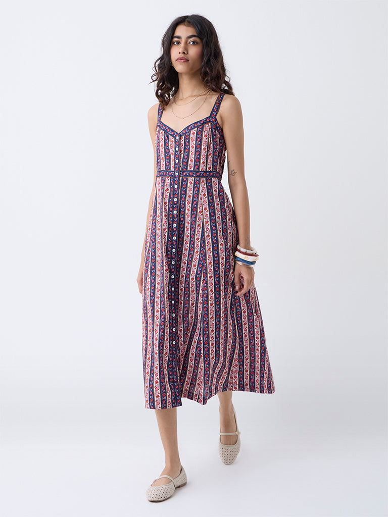 Bombay Paisley Multicolour Floral Cotton A-Line Dress