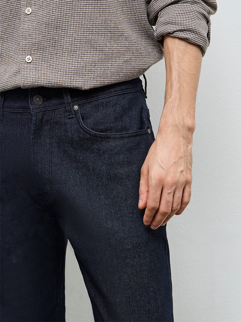 Ascot Dark Blue Relaxed-Fit Mid-Rise Cotton-Blend Jeans