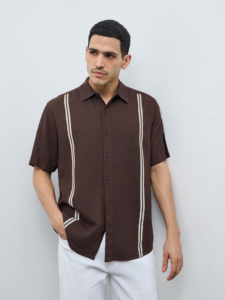Ascot Dark Brown Striped Relaxed-Fit Shirt