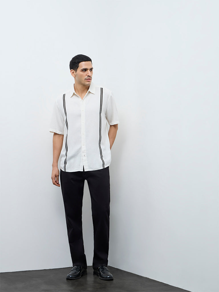 Ascot White Stripe Printed Relaxed-Fit Shirt