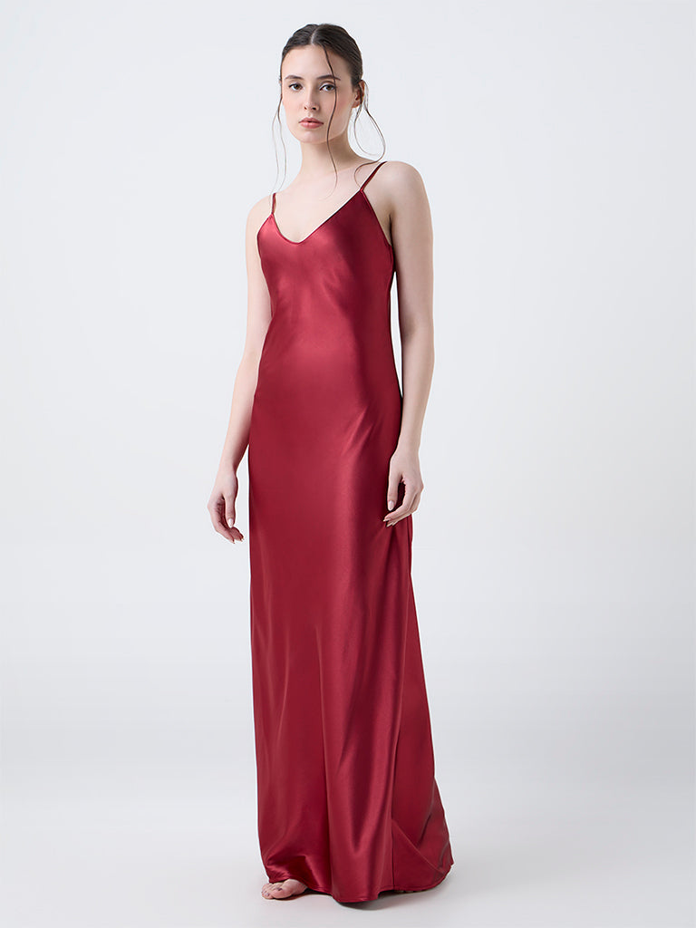 Wunderlove Red Satin Slip Dress