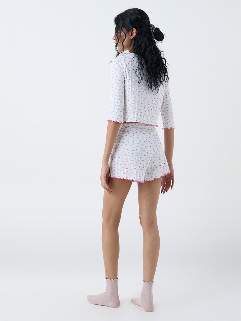 Superstar White Floral Printed High-Rise Shorts