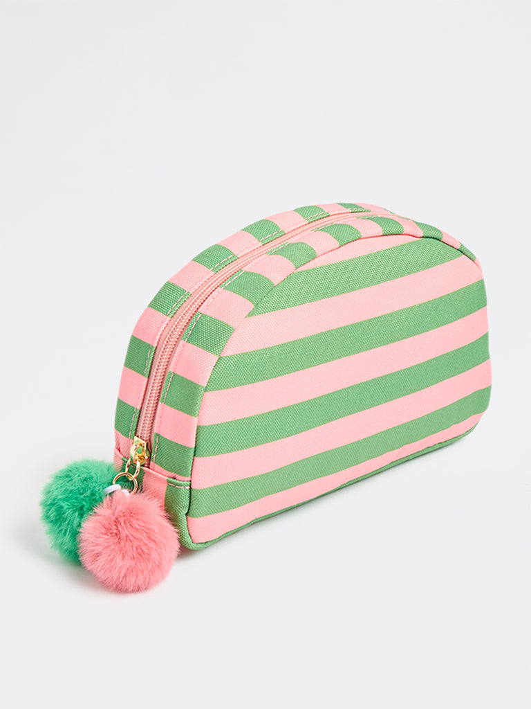 Studiowest Green Striped Pom-Pom Detailed Pouch