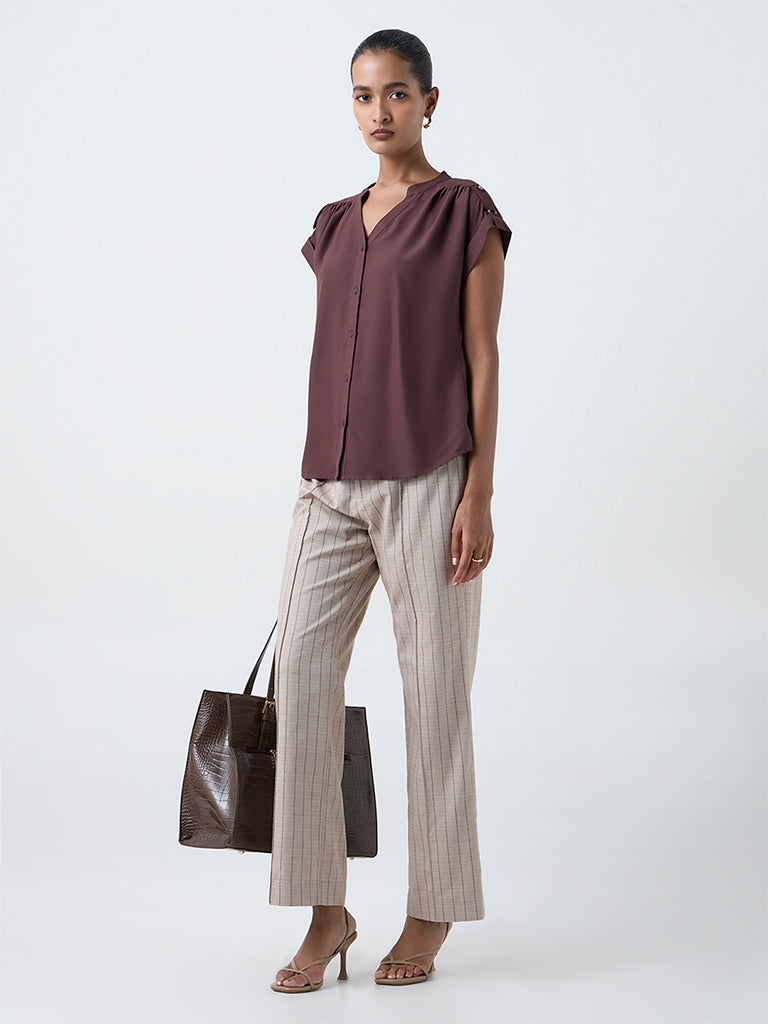 Wardrobe Dark Brown Solid Blouse