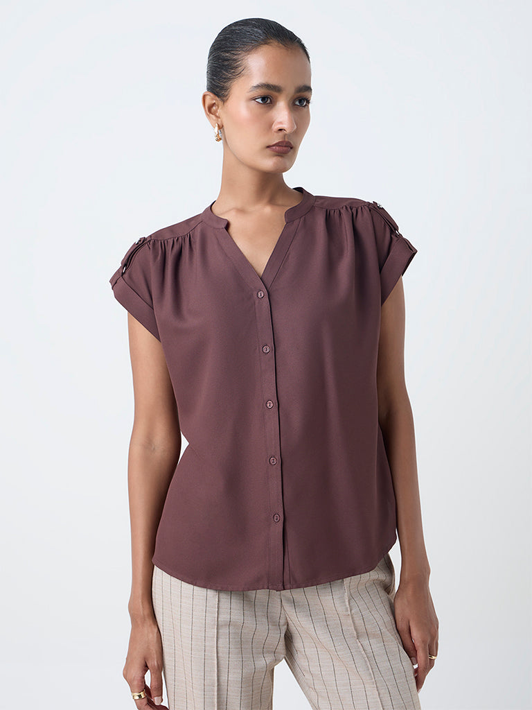 Wardrobe Dark Brown Solid Blouse