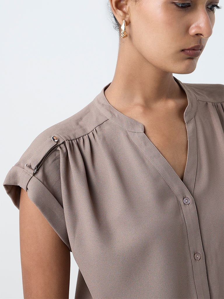 Wardrobe Taupe Solid Blouse
