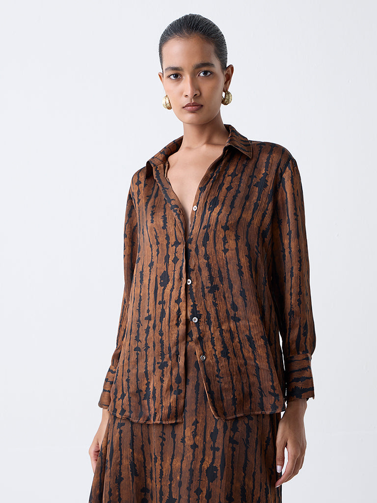 Wardrobe Brown Abstract Design Shirt