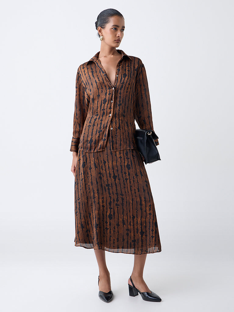 Wardrobe Brown Abstract Design Shirt