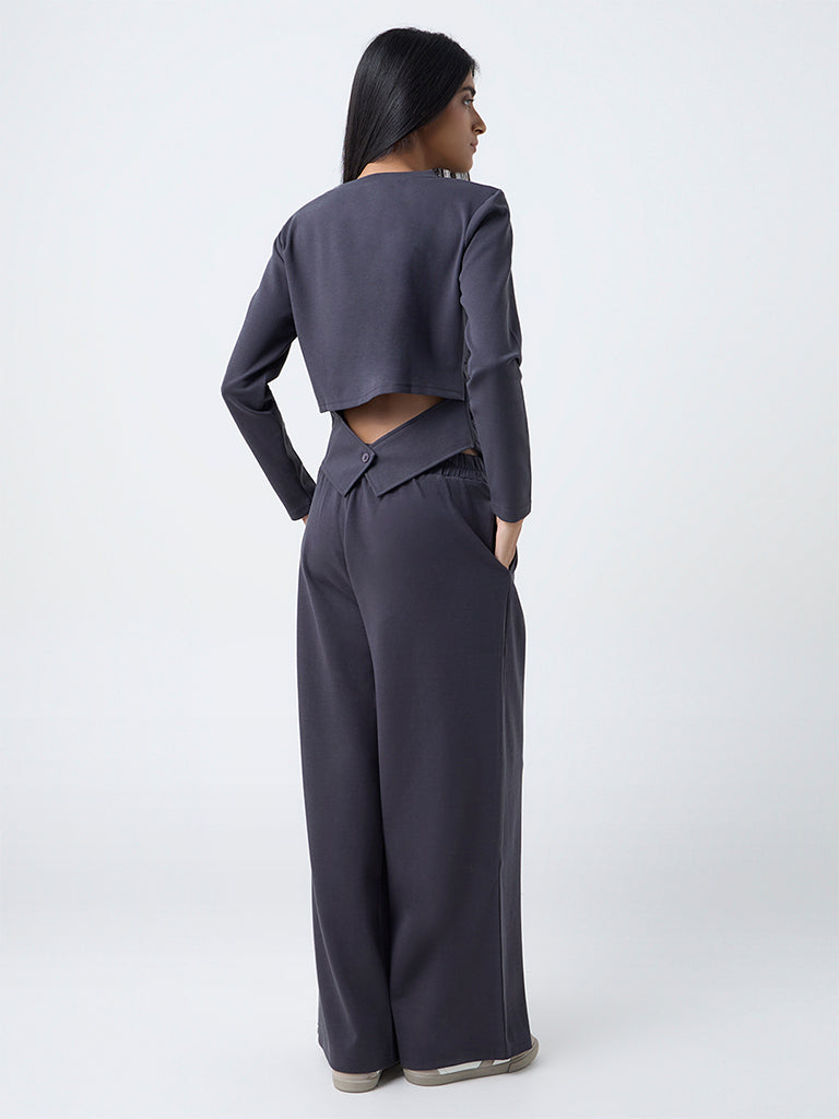Studiofit Dark Grey Solid High-Rise Flared Pants