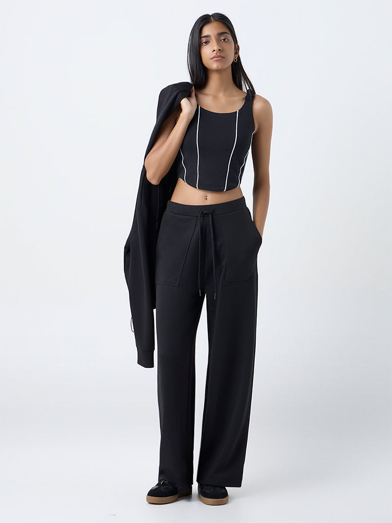 Studiofit Black Solid High-Rise Track Pants