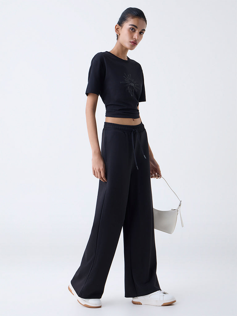 Studiofit Black Solid High-Rise Track Pants