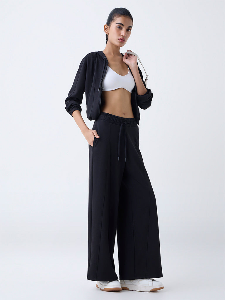 Studiofit Black Solid High-Rise Flared Pants