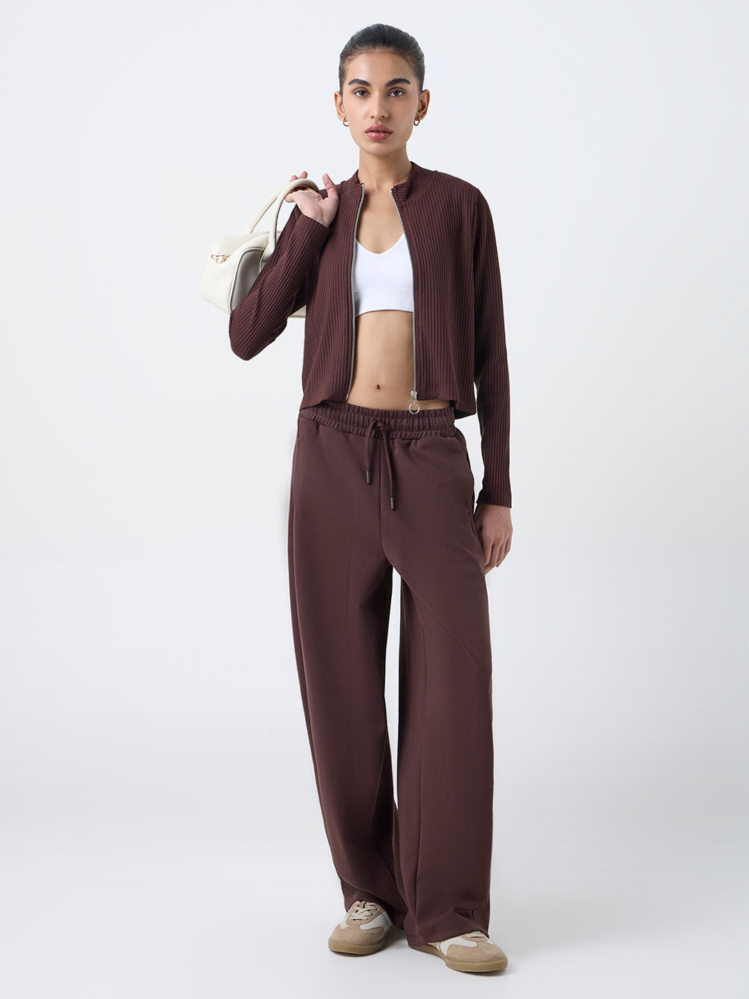 Studiofit Dark Brown Ribbed-Textured Jacket