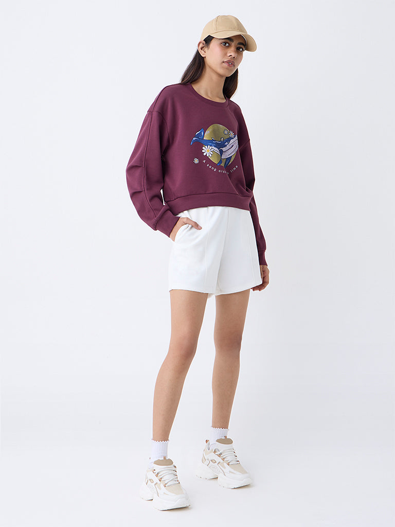 Studiofit Plum Printed Sweatshirt
