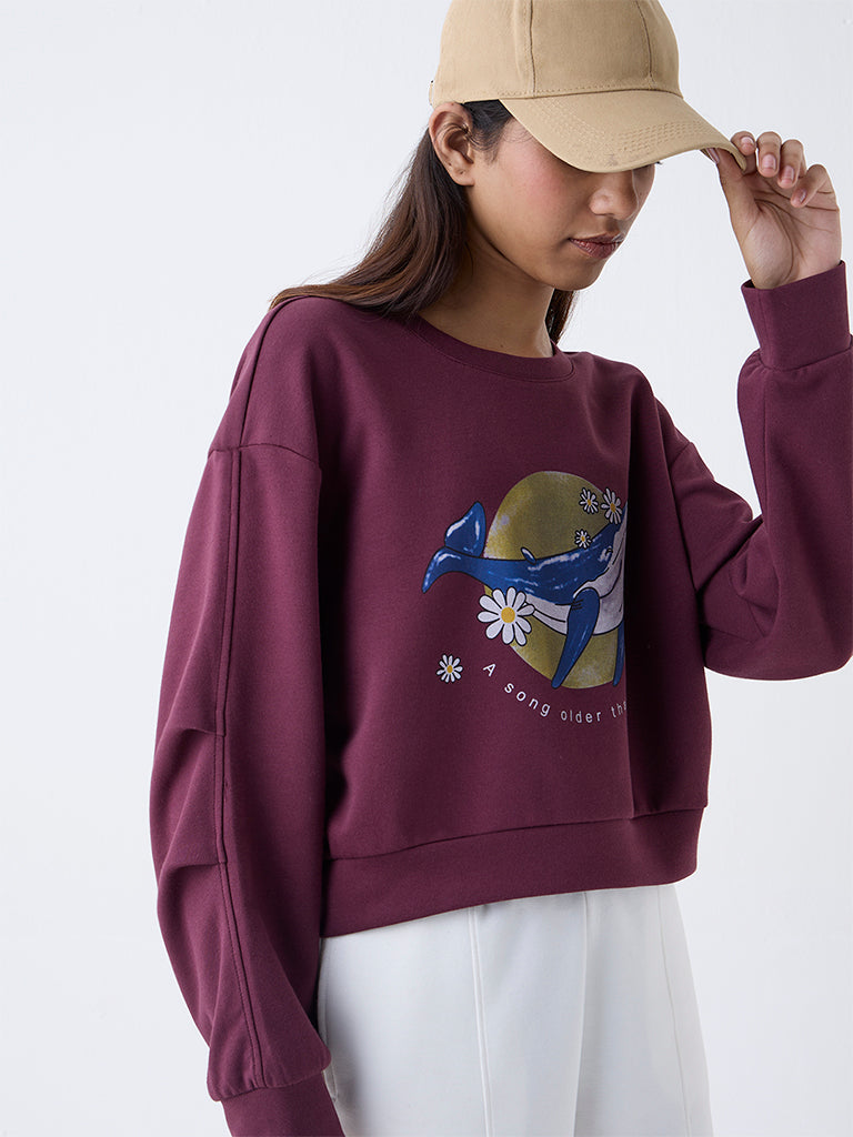 Studiofit Plum Printed Sweatshirt