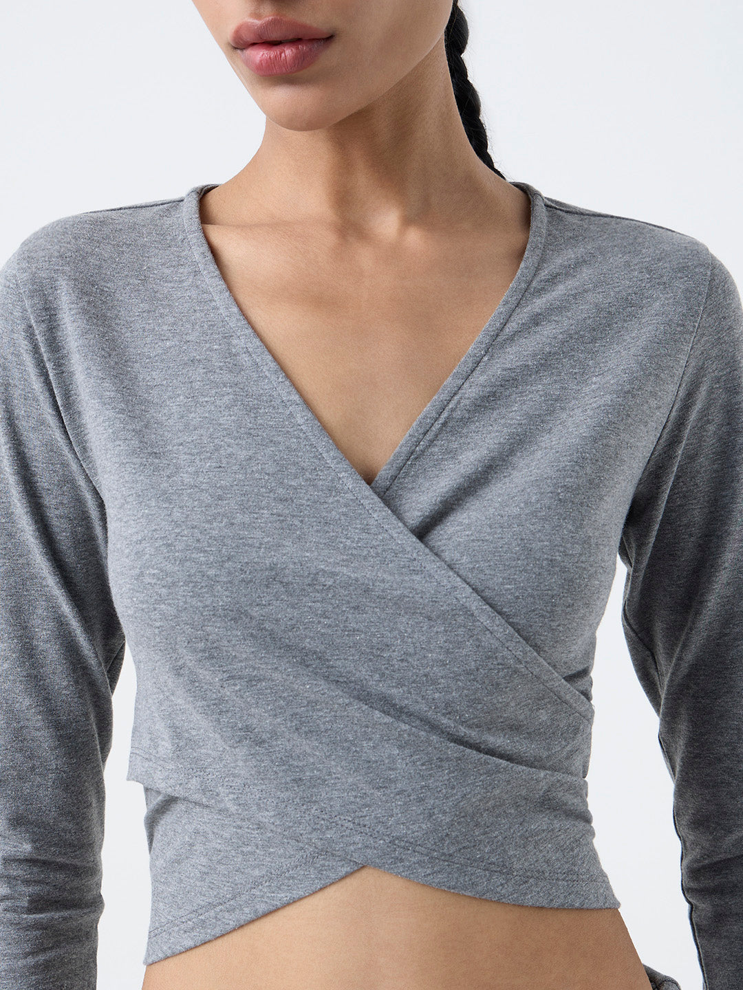 Studiofit Grey Criss-Cross Detailed Cotton-Blend T-Shirt