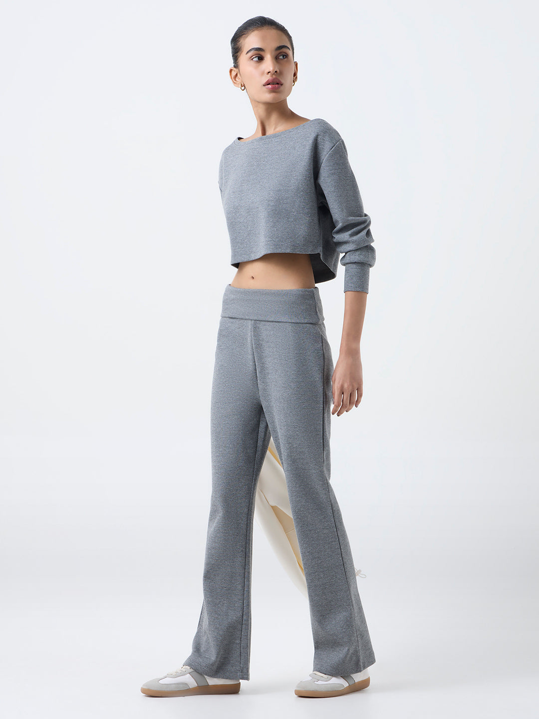 Studiofit Grey Solid Cotton-Blend T-Shirt