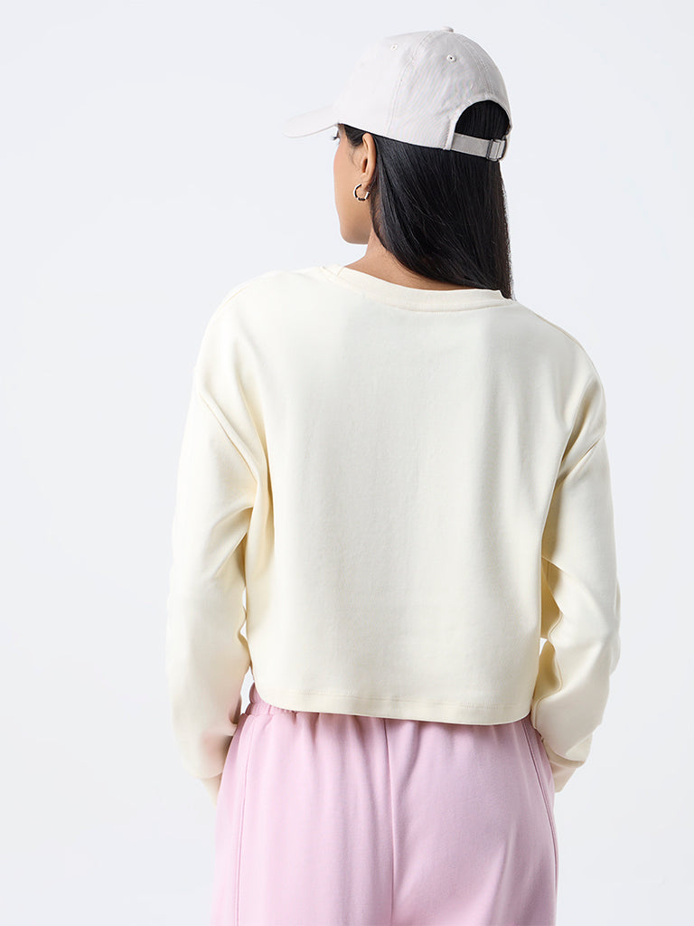 Studiofit Light Yellow Text Detailed Cotton T-Shirt