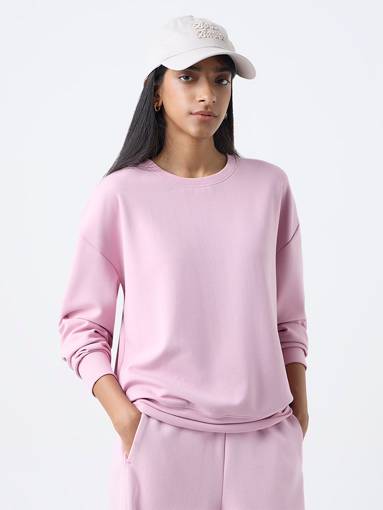 Studiofit Pink Solid Sweatshirt