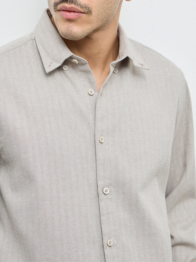 Ascot Taupe Relaxed-Fit Cotton-Blend Shirt