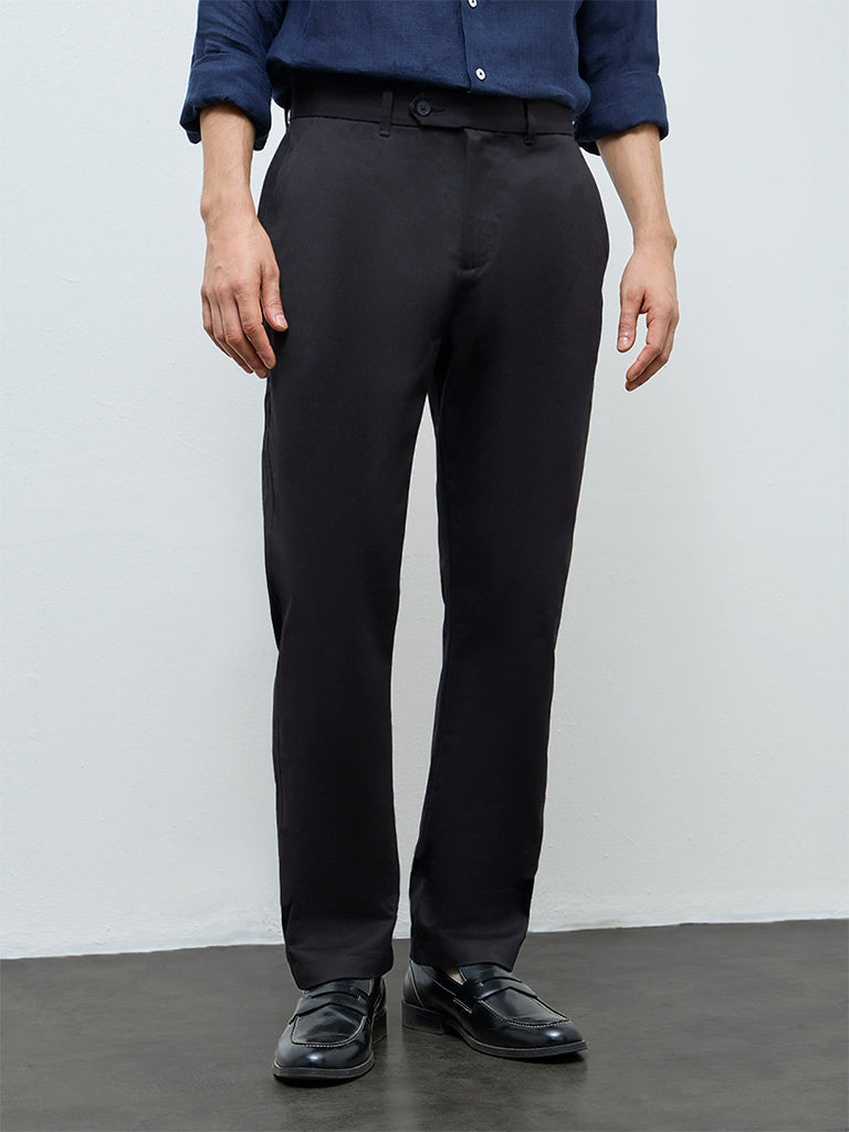 Ascot Black Relaxed-Fit Mid-Rise Cotton Trousers