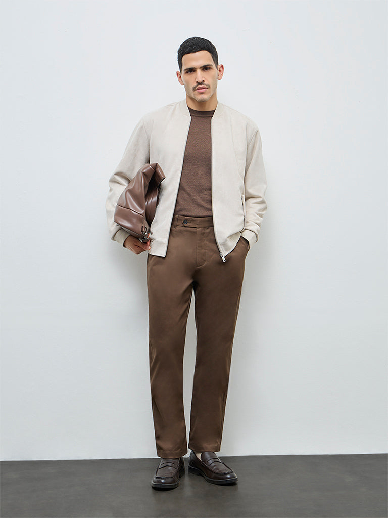 Ascot Brown Relaxed-Fit Mid-Rise Cotton Trousers