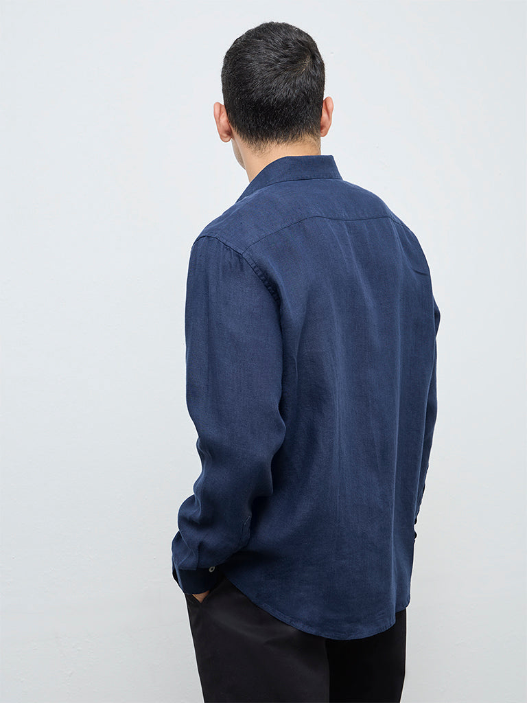 Ascot Navy Relaxed-Fit Linen Shirt