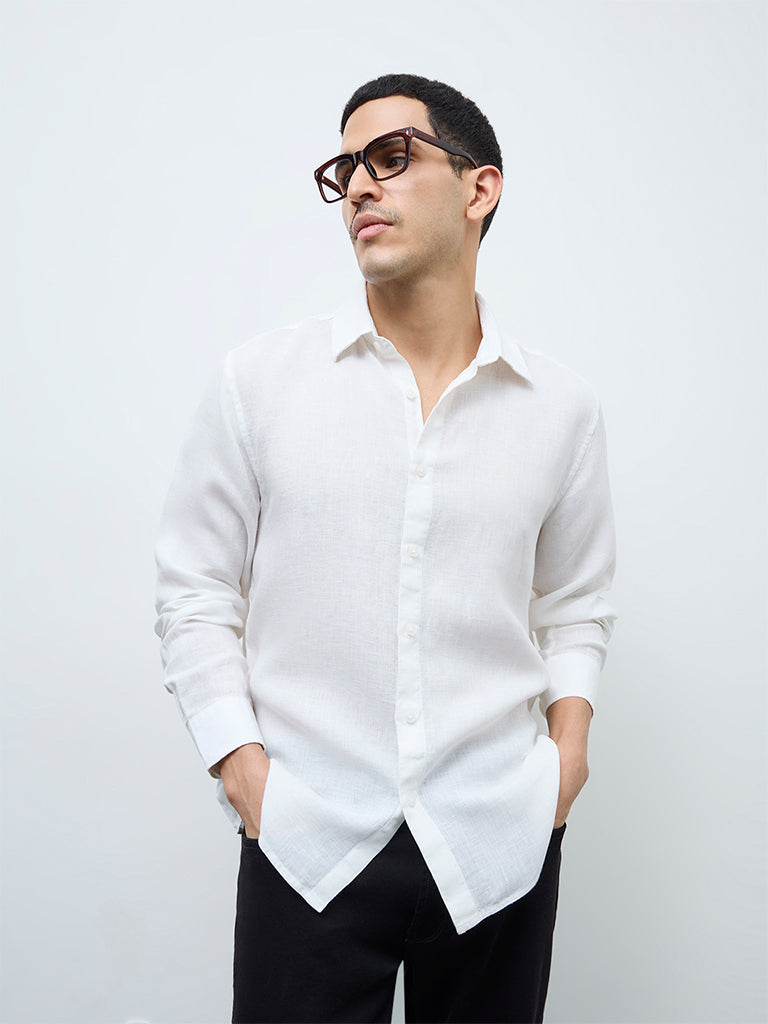 Ascot White Relaxed-Fit Linen Shirt