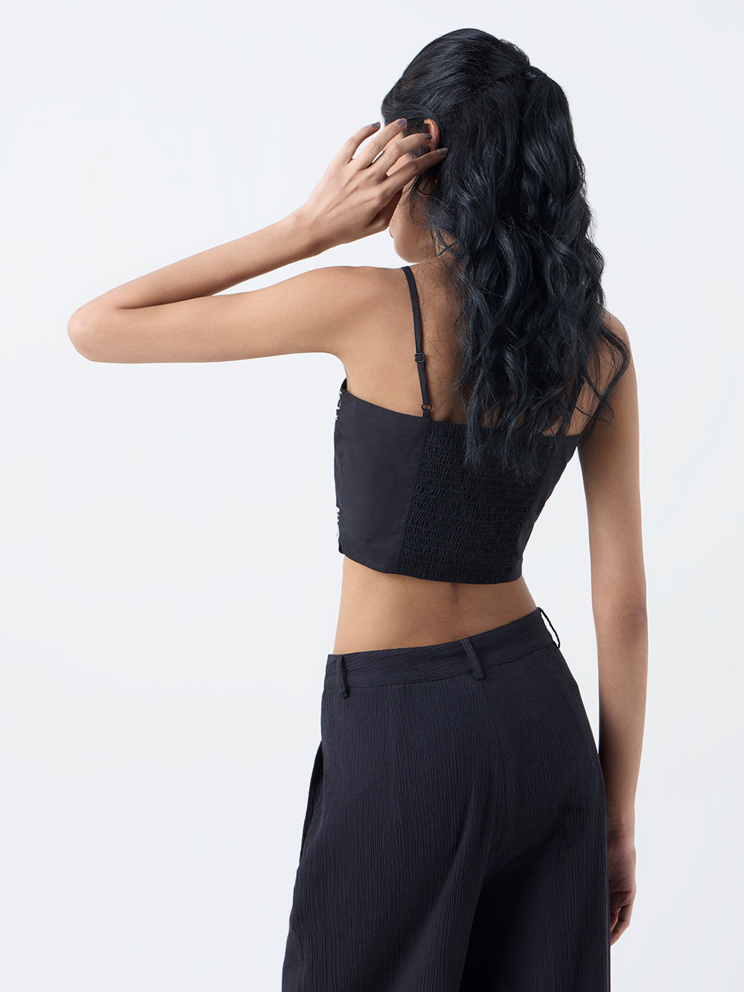 Bombay Paisley Black Embroidered Cotton Crop Top