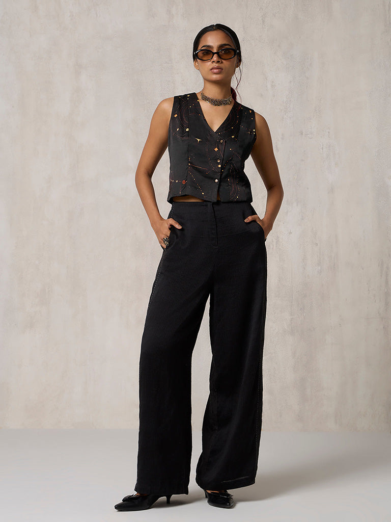 Samoh Printed Black Waist Coat