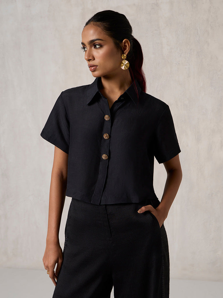 Samoh Black Cropped Shirt