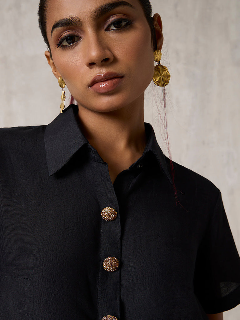 Samoh Black Cropped Shirt