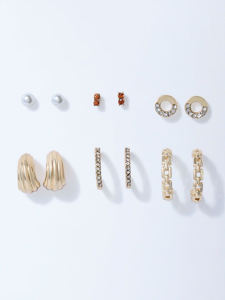 Westside Accessories Gold Stud and Hoop Earrings - Pack of 6