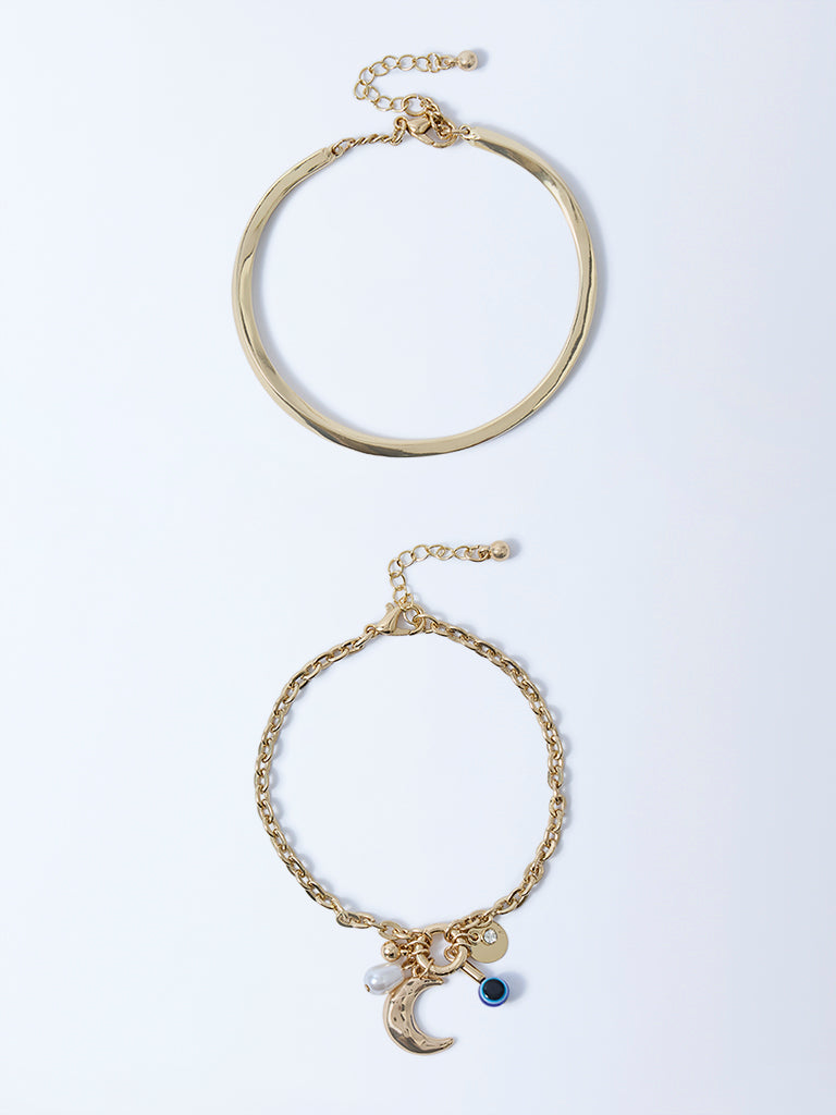 Westside Accessories Gold Evil Eye and Cuff Bracelets - Pack of 2