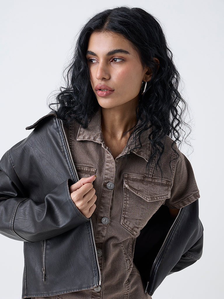 Nuon Brown Denim Shirt Dress