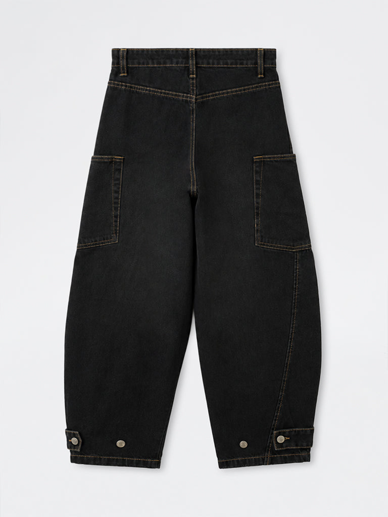 Nuon Black Washed Barrel-Fit High-Rise Jeans
