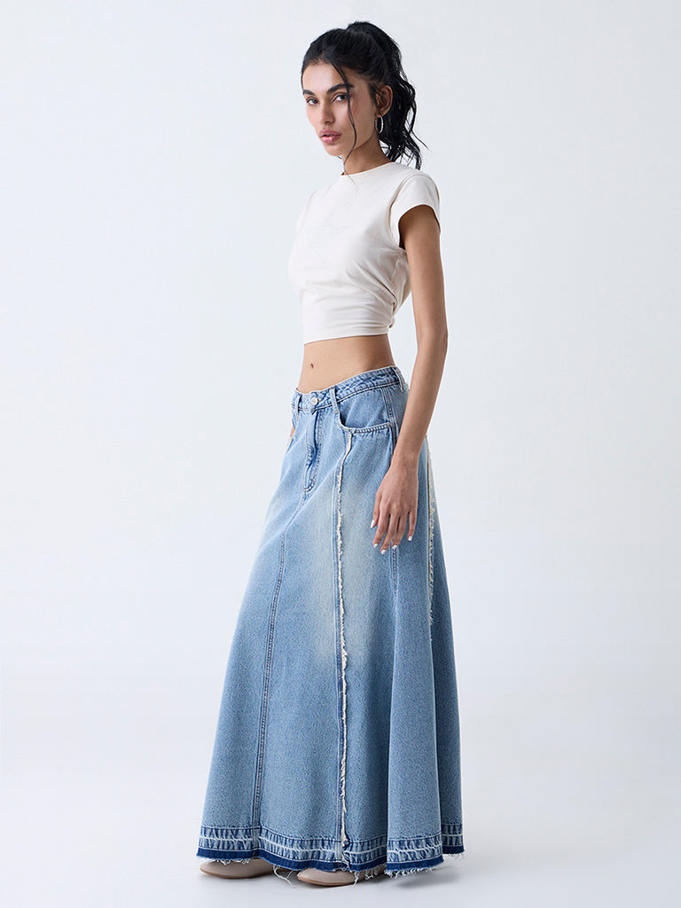 Nuon Blue Washed High-Rise Denim Skirt