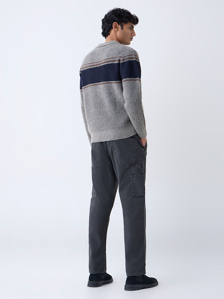 WES Casuals Charcoal Relaxed-Fit Mid-Rise Cotton Chinos